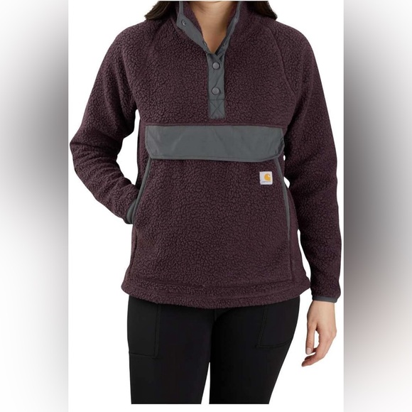 Carhartt Women's Relaxed Fit Fleece Pullover- BlackBerry Heather - Picture 2 of 4